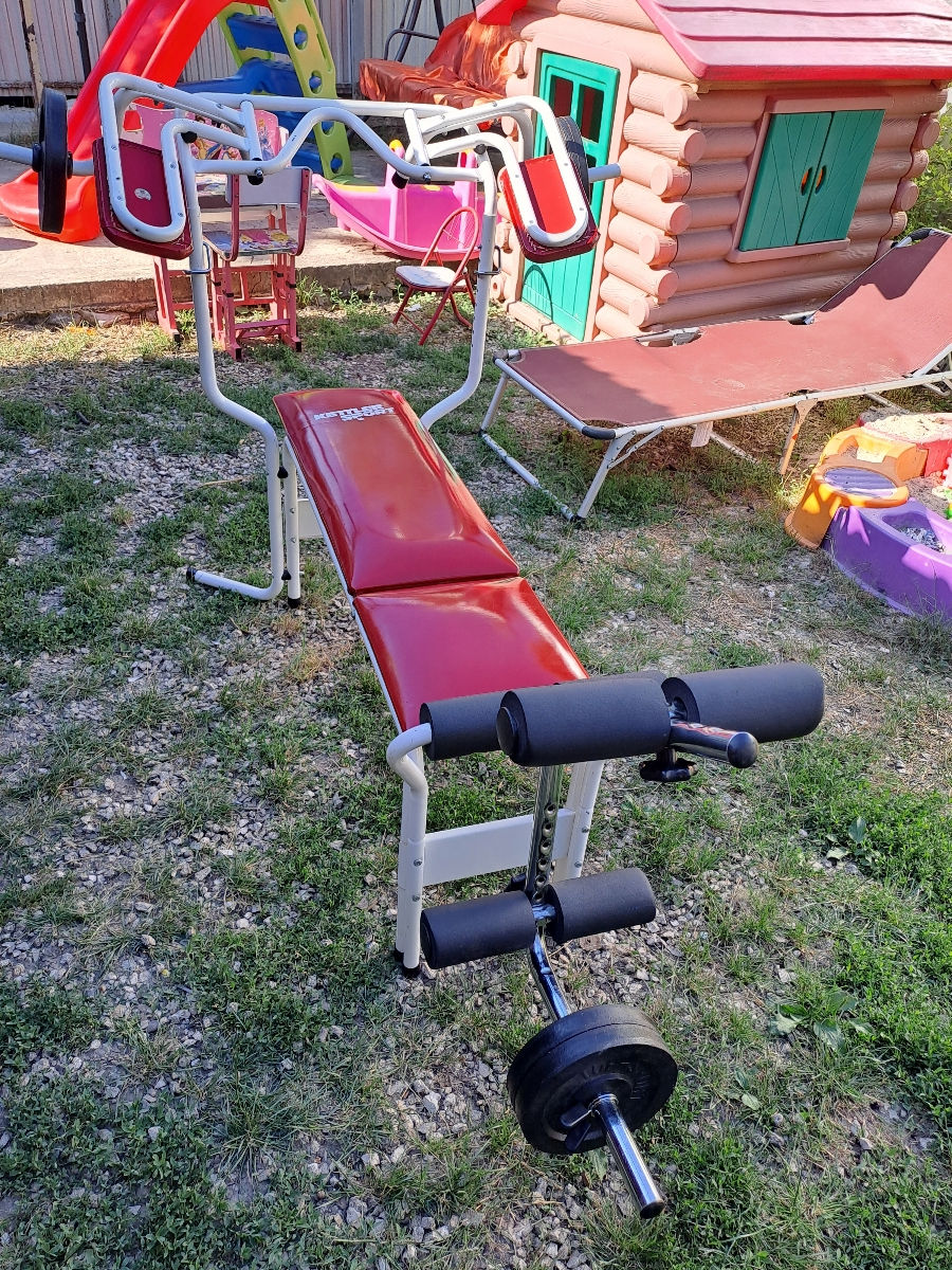Многофункциональная скамья Kettler +гриф+ железные блины вес 40 кг ...