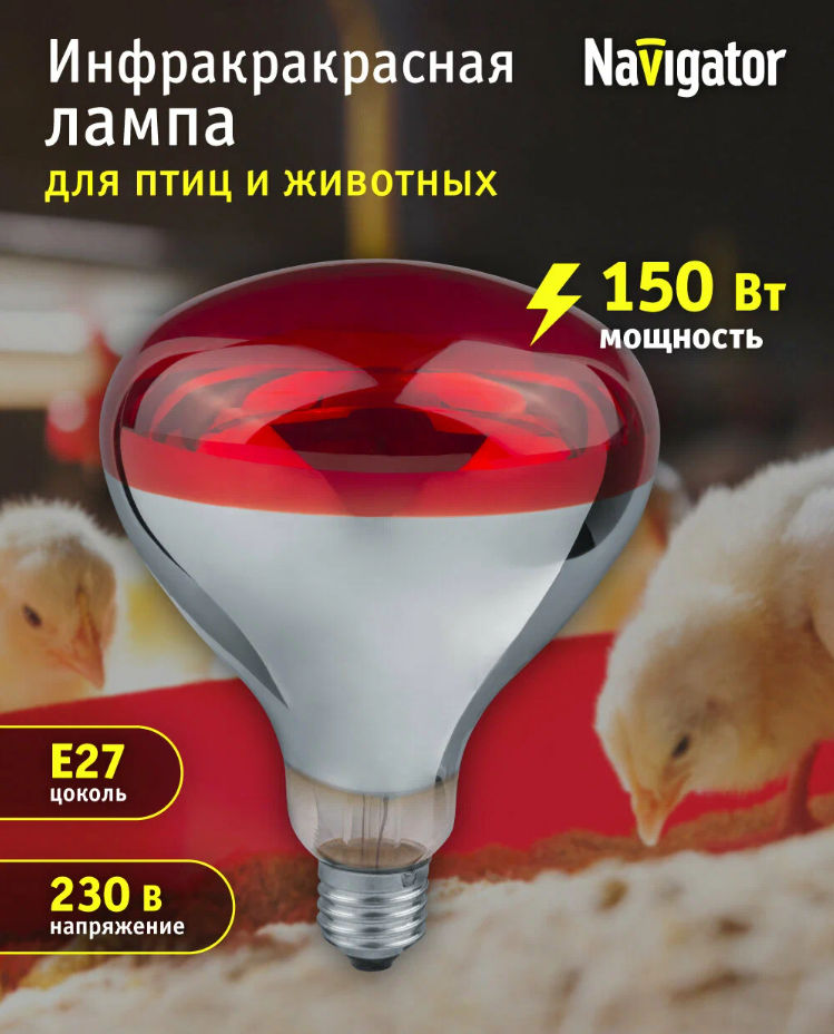 Lampă Cu Infraroșu Pentru Încălzirea Păsărilor Și Animalelor Navigator, Reflector R125, 150 W, E27 L foto 2