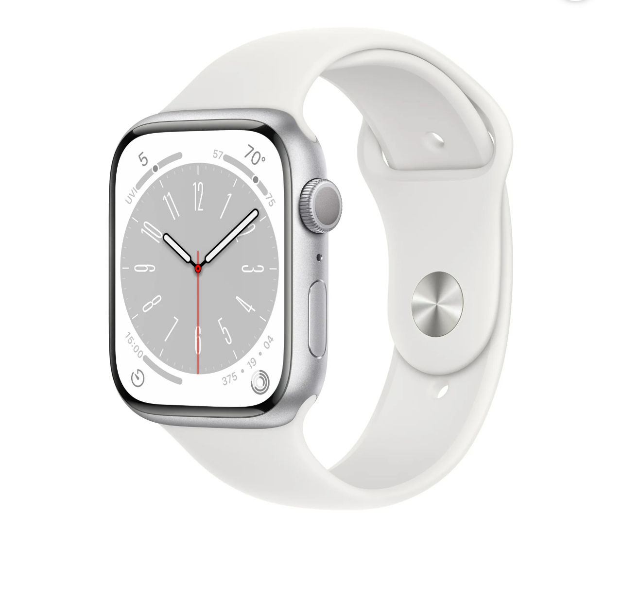 Apple Watch Series 8 GPS 45mm Silver Aluminum Case with White Sport Band foto 2