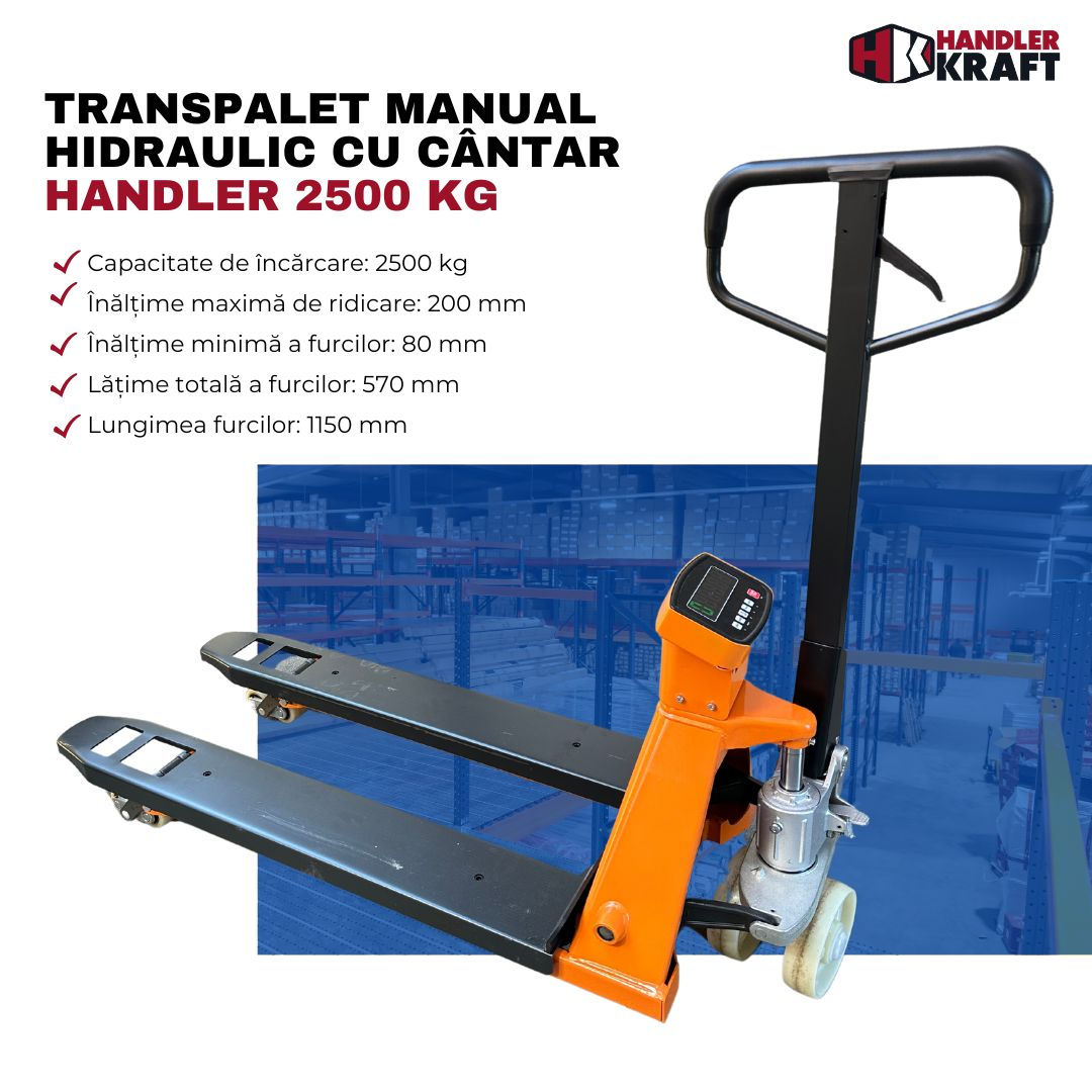 Transpalet manual hidraulic cu cântar Handler 2500 kg /Ручная гидравлическая тележка с весами foto 1