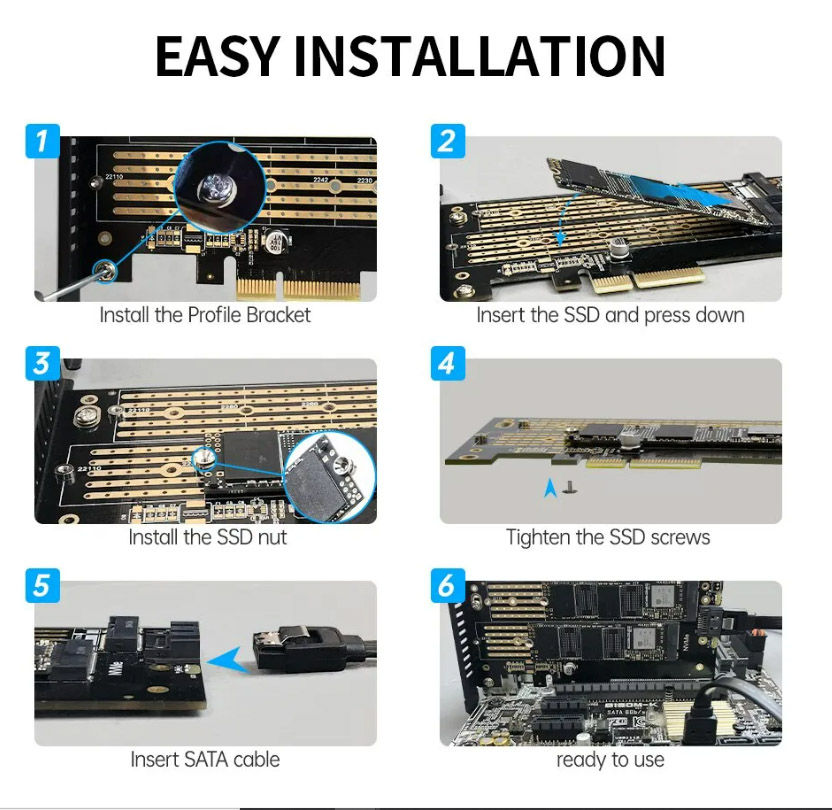 Переходники Pcie - NVME, Pcie - SATA III, (M.2 NVME SSD Ngff to Pcie 3.0 X16, Х4, Х1) фото 6