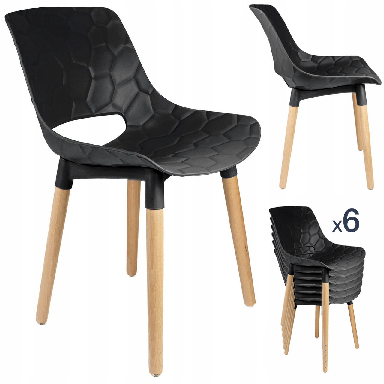 SET 6 Scaune scandinave JUMI DAVIS (negru)  / Garantie foto 0