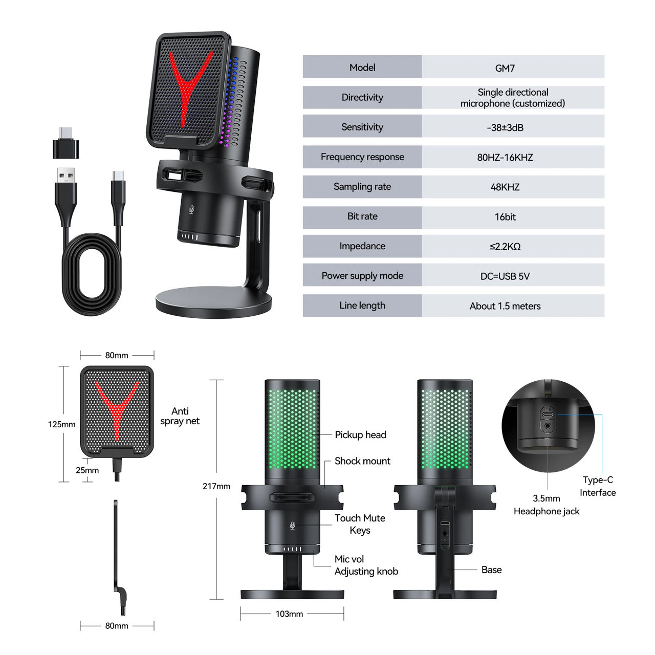 Microfon pentru PC Yanmai GM7 RGB / Gaming Microphone with RGB foto 9