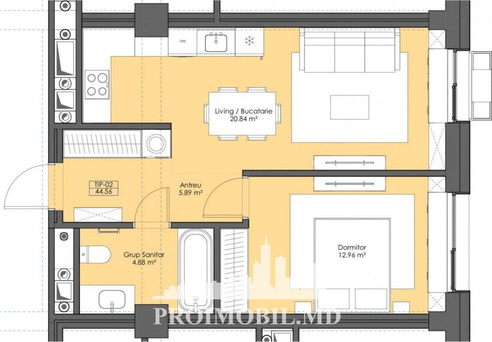 Apartament cu 1 cameră, 45 m², Râșcani, Chișinău foto 3