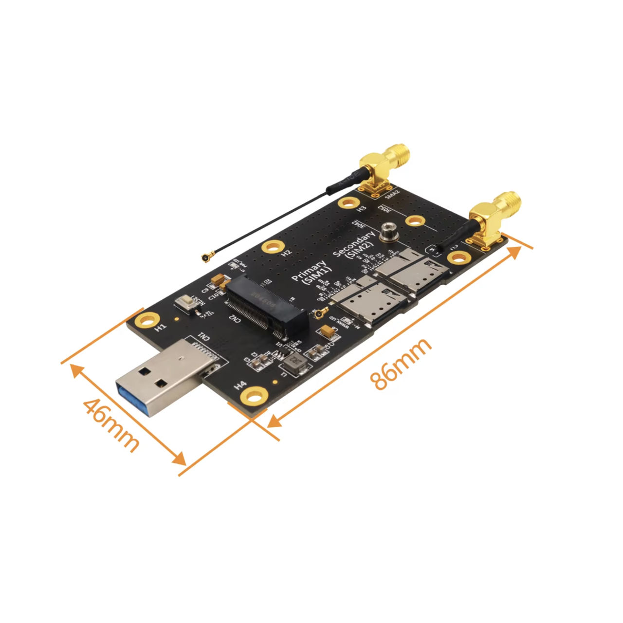 NGFF M.2 to USB 3.0 Adapter M2 Key B to USB 3.0 Type A for WWAN LTE Module Dual Nano SIM фото 2