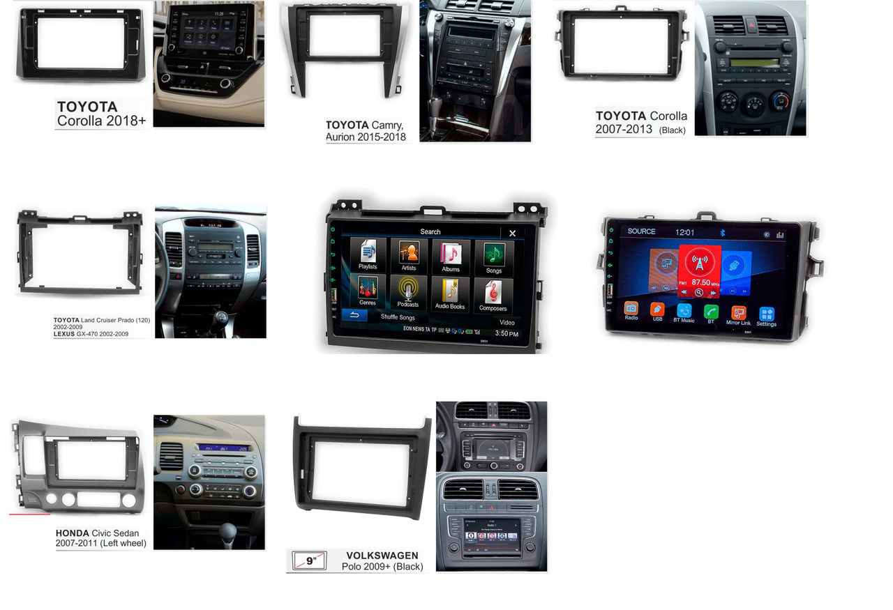 Переходные рамки.под мониторы 10-9 дюймов.1-2 din на все авто