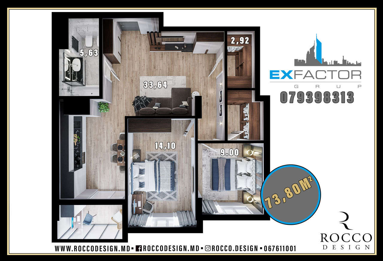 Apartament cu 2 camere, 73 m², Centru, Orhei foto 7