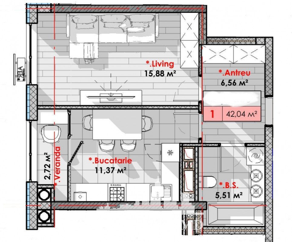 Apartament cu 1 cameră, 42 m², Telecentru, Chișinău foto 1