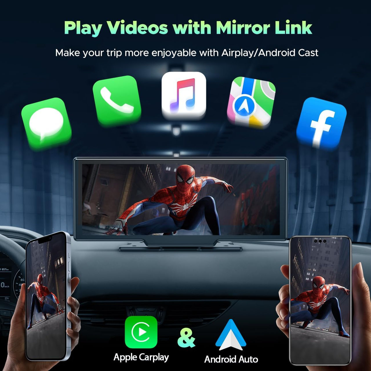 Ecran Wireless CarPlay Android Auto 9 inch foto 4