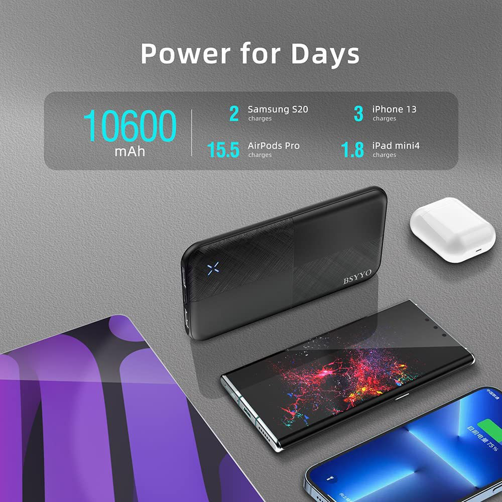 Power Bank 10.800mah 3 USB ports USB C input/output fast charging battery foto 2