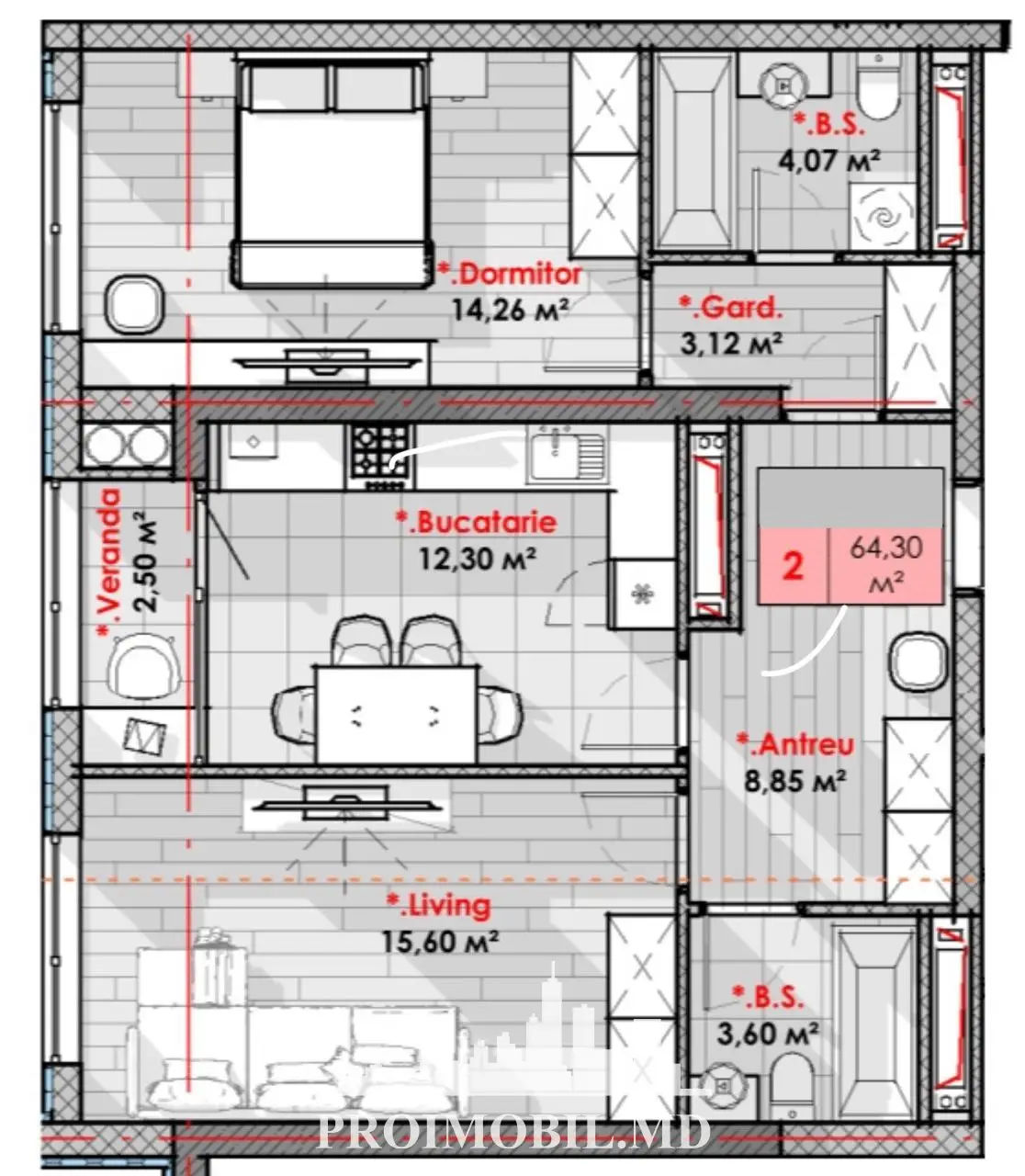 Apartament cu 2 camere, 65 m², Râșcani, Chișinău foto 6