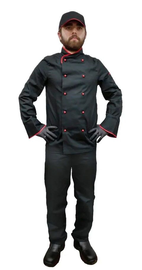 Jacheta de bucătar - neagră / Китель поварской черный с красным foto 0