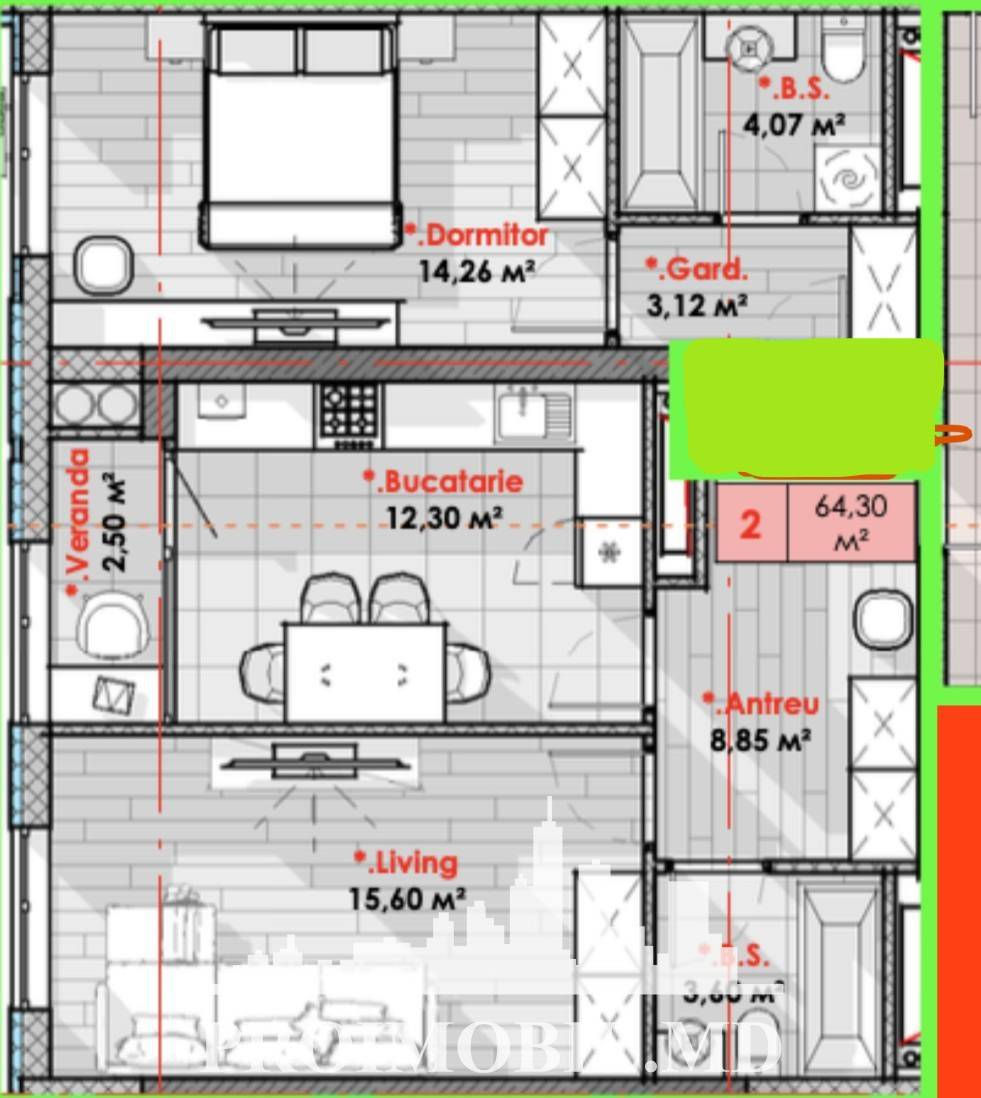 Apartament cu 2 camere, 64 m², Râșcani, Chișinău foto 1