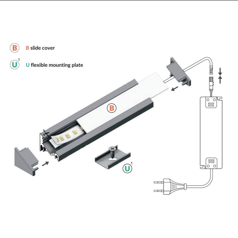 Profil din aluminiu de colt corner 10 pentru banda led - anodizat 2m - set complet profilul led de c foto 6