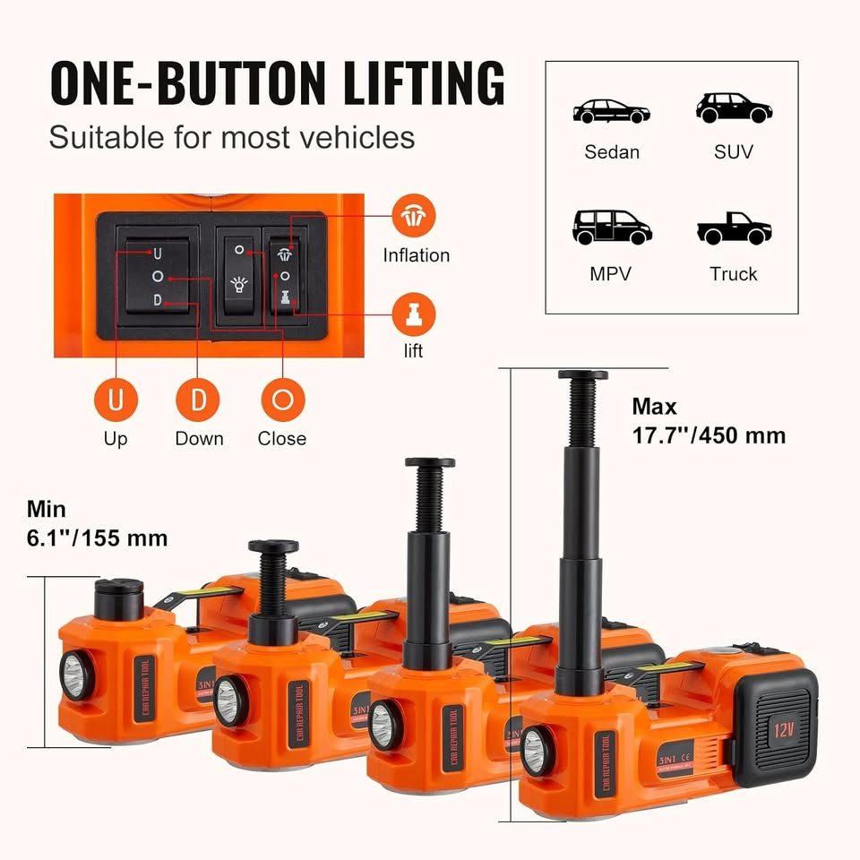 Cric electrohidraulic 5t 5in1 + cheie de impact + pompa electrica si lanterna foto 5