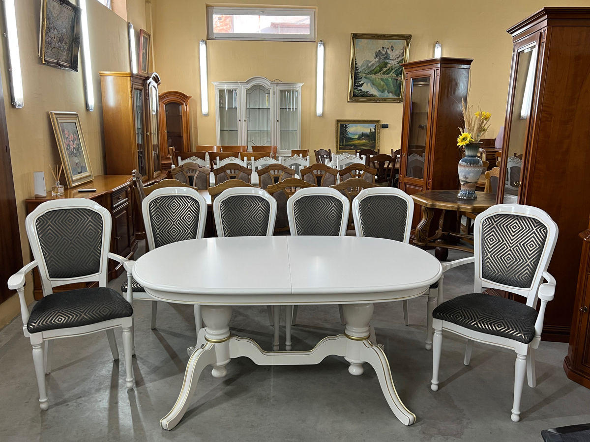 Masa ovala cu 6 scaune din lemn natural фото 1
