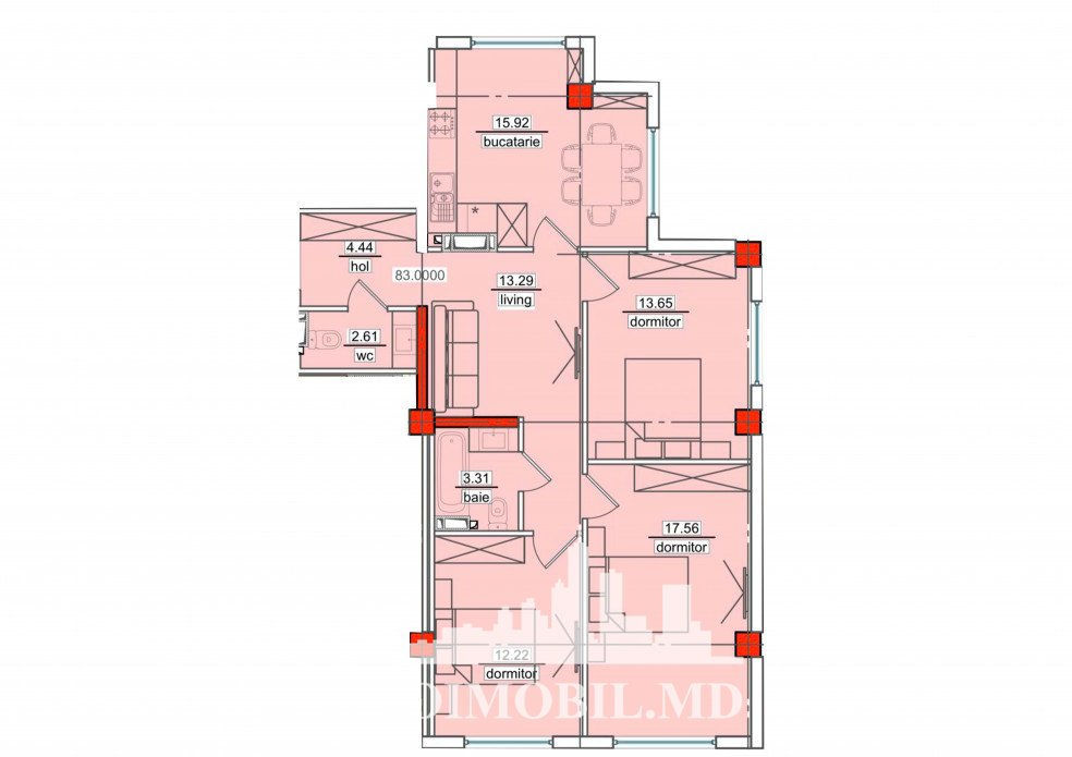 Apartament cu 3 camere, 83 m², Telecentru, Chișinău foto 10