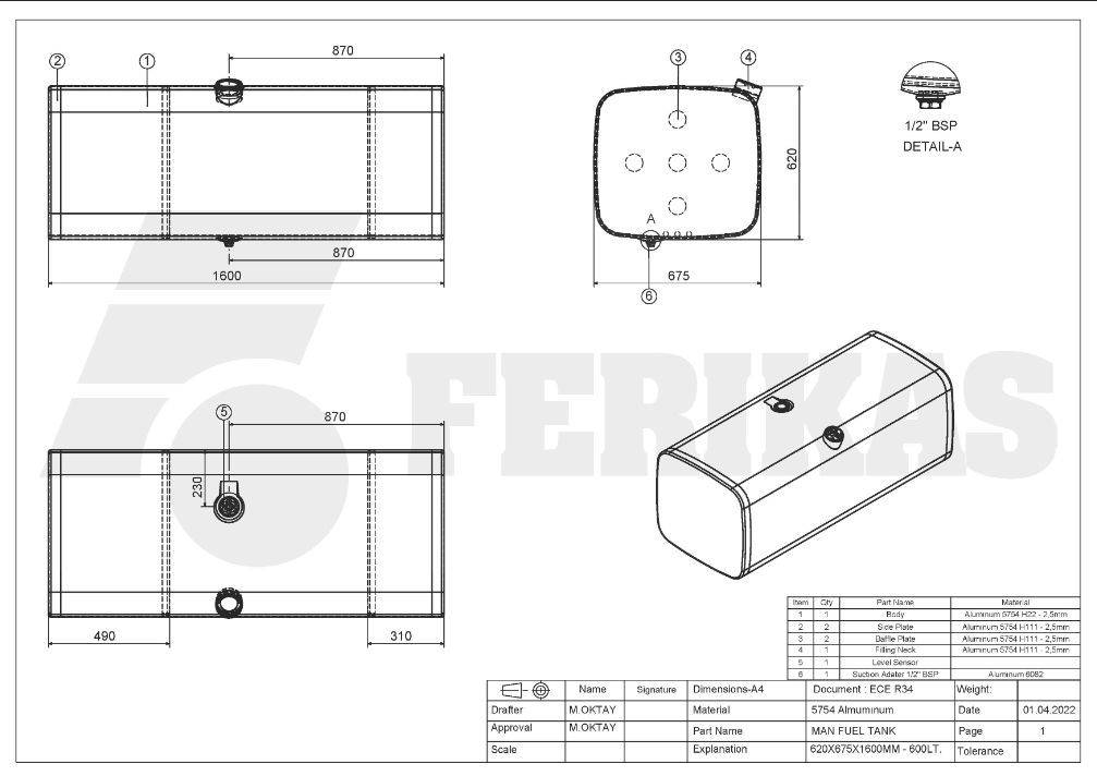 Rezervor de combustibil nou din aluminiu pentru MAN 600 L foto 5