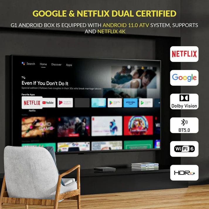 Kinhank G1 сертифицированная Android TV приставка от Google и Netflix 4K фото 1