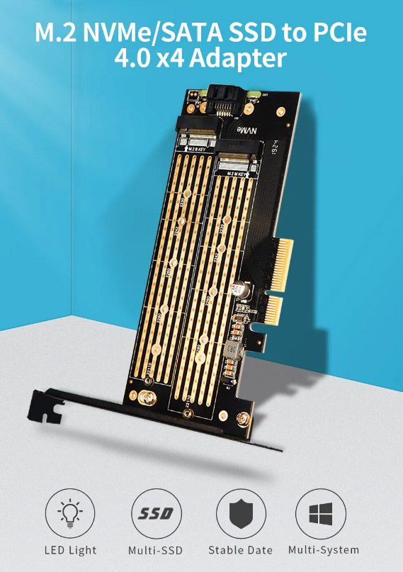 Переходники Pcie - NVME, Pcie - SATA III, (M.2 NVME SSD Ngff to Pcie 3.0 X16, Х4, Х1) фото 5