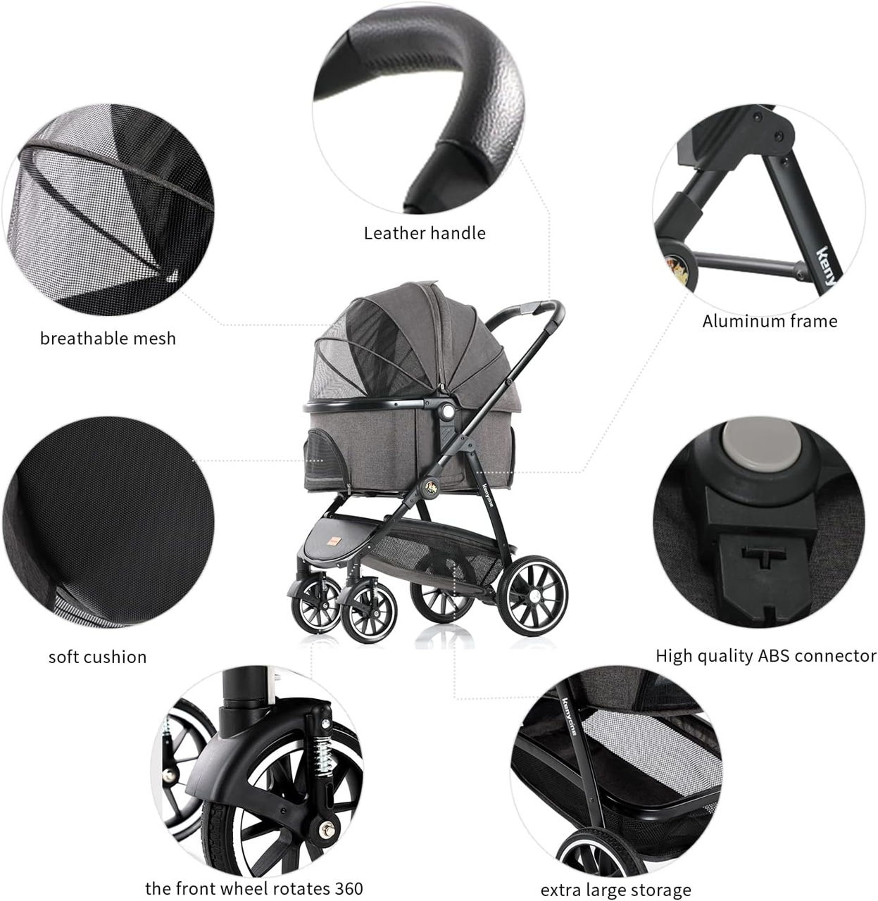 Kenyone Pet Stroller, многофункциональная система для путешествий домашних животных 3 в 1 foto 5