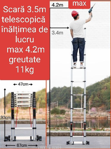 3.5m, Scara telescopica, EN131, suporta 150kg, Livrare Gratuita toata Moldova 1 zi, garantie 1 an, foto 1