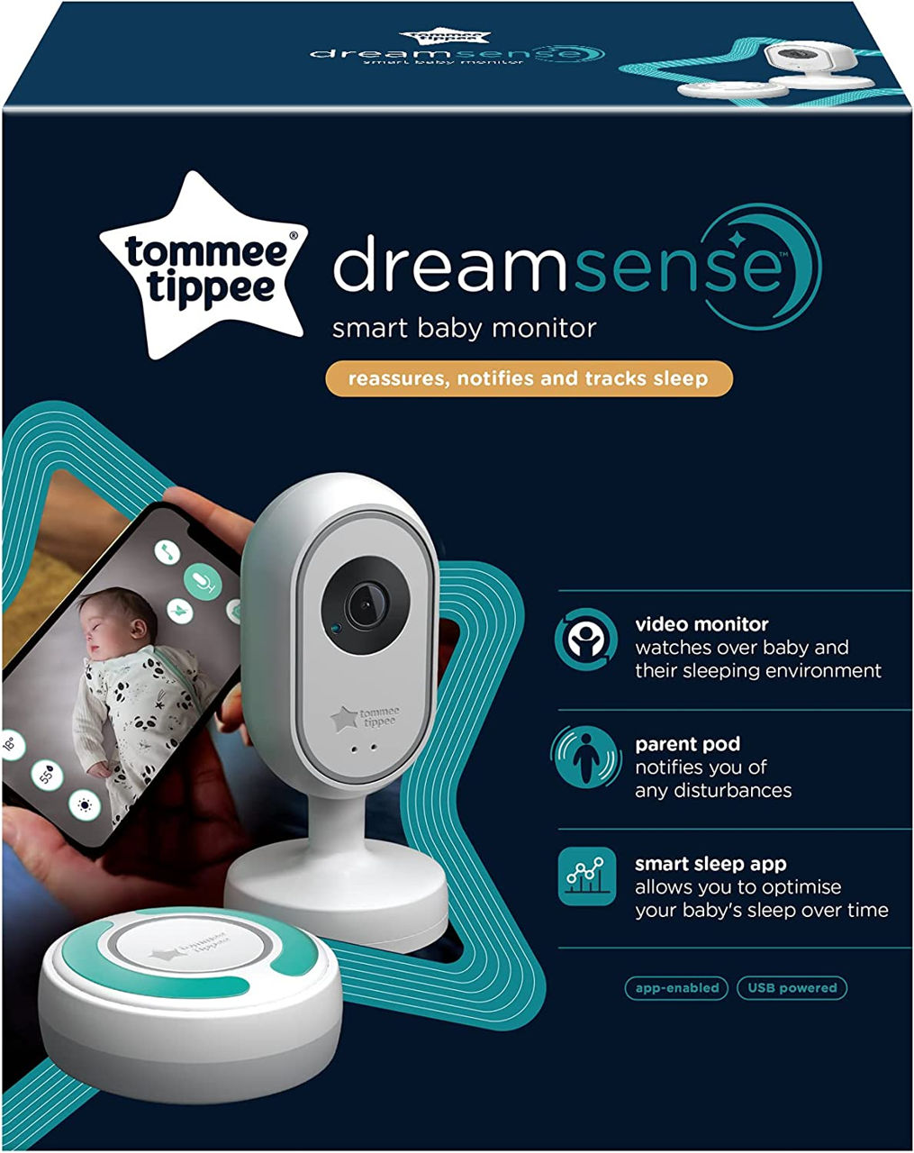 Monitor Tommee Tippee Dreamsense inteligent pentru bebeluși activat pentru aplicație foto 1
