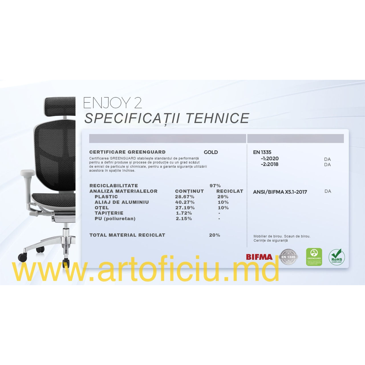 Scaun ergonomic Enjoy Ultra - este proiectat pentru a asigura confortul spatelui dvs. foto 16