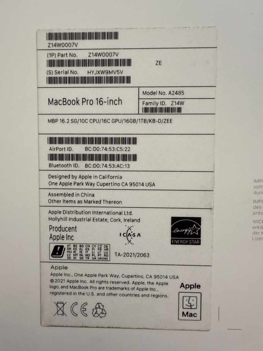Apple MacBook Pro 16 inch 2021 foto 0