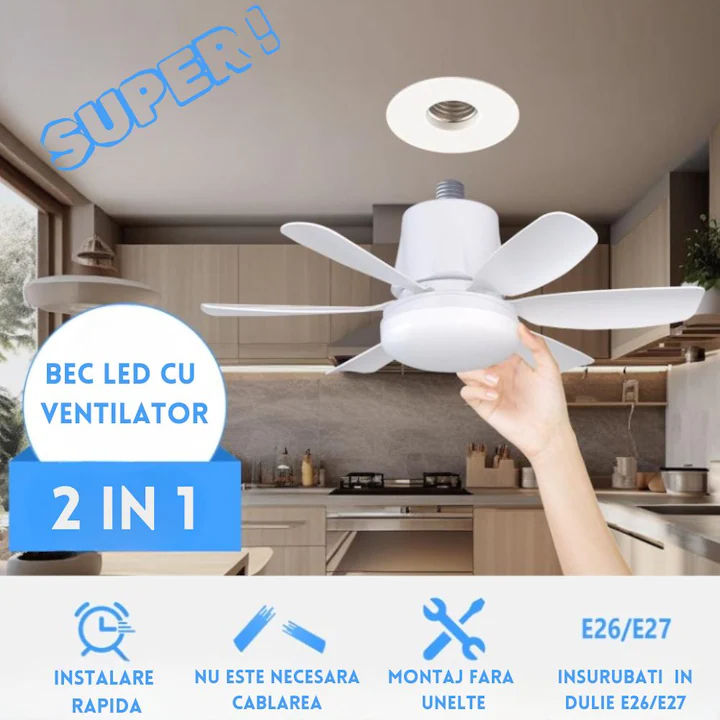 Ventilator de tavan si lumina LED 2 in 1 cu telecomanda foto 2
