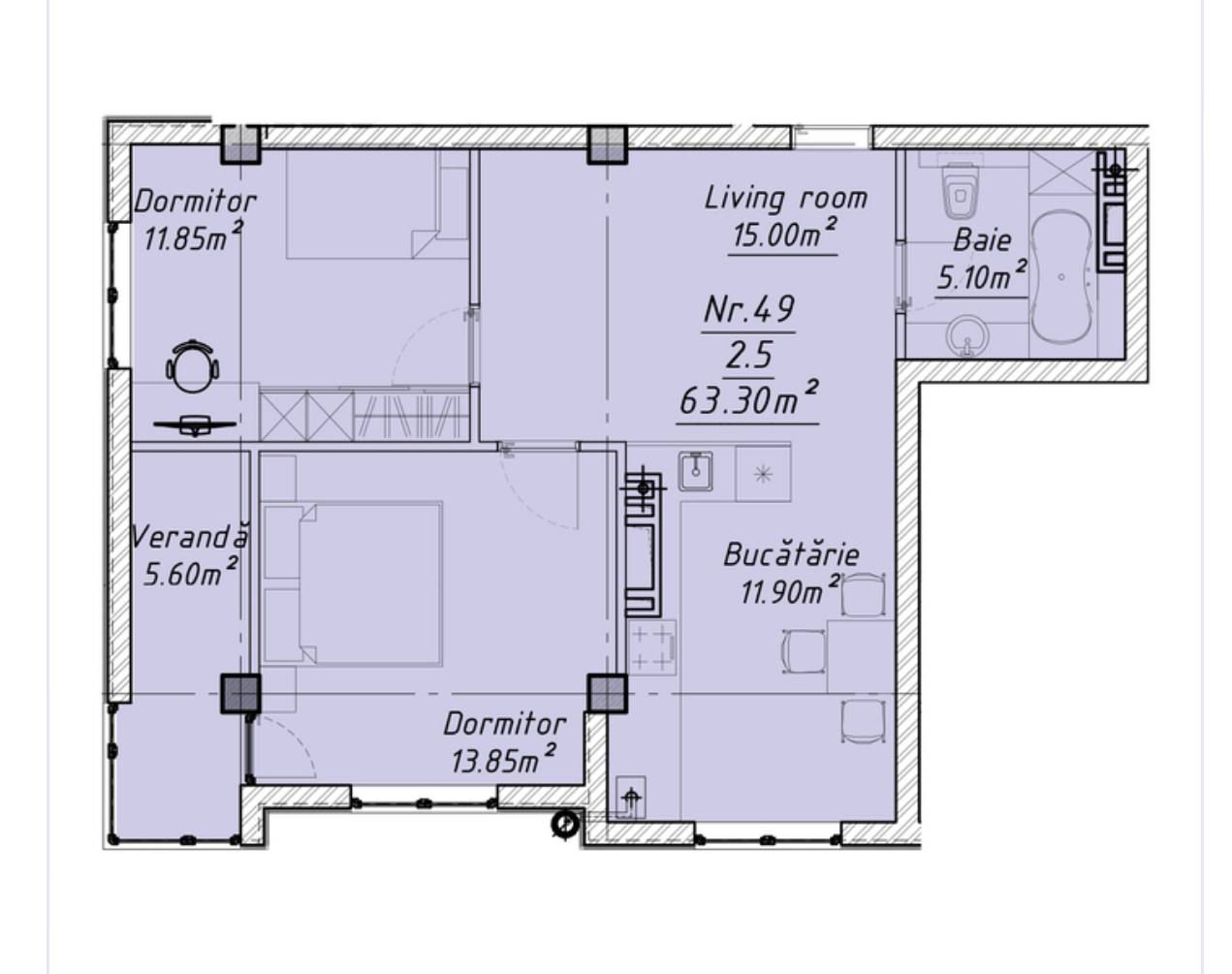 Apartament cu 2 camere, 63 m², Buiucani, Chișinău foto 3