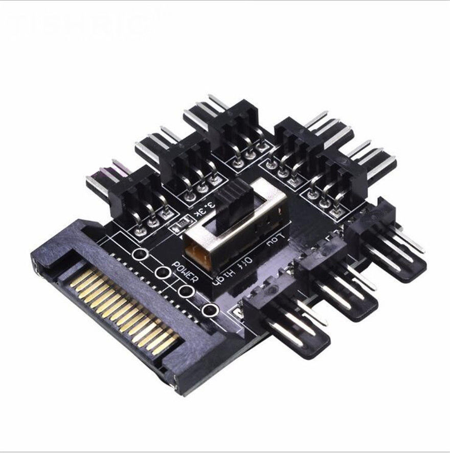 ID-177 - Splitter Cooler PWM Cooling Fan Hub PC Computer SATA 1 to 8 3PIN 12V Socket PCB Adapter foto 2