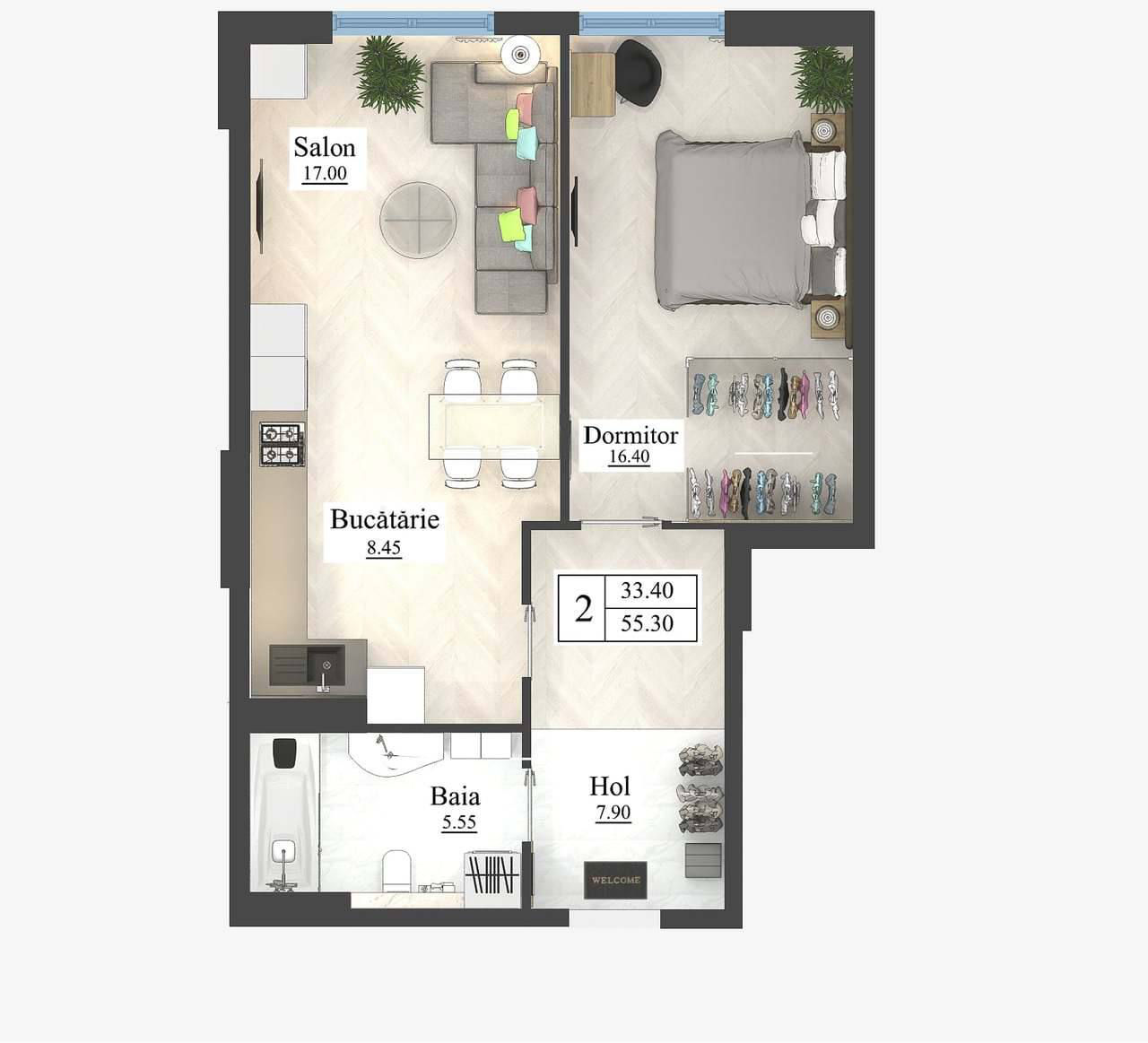 Apartament cu 1 cameră, 54 m², Buiucani, Chișinău
