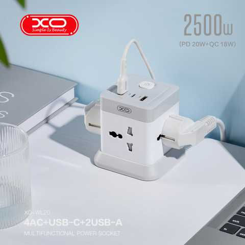 XO WL20 (EU) 20W mufă pătrată de încărcare rapidă, mufă 4AC+USB-A+1USB-C foto 2