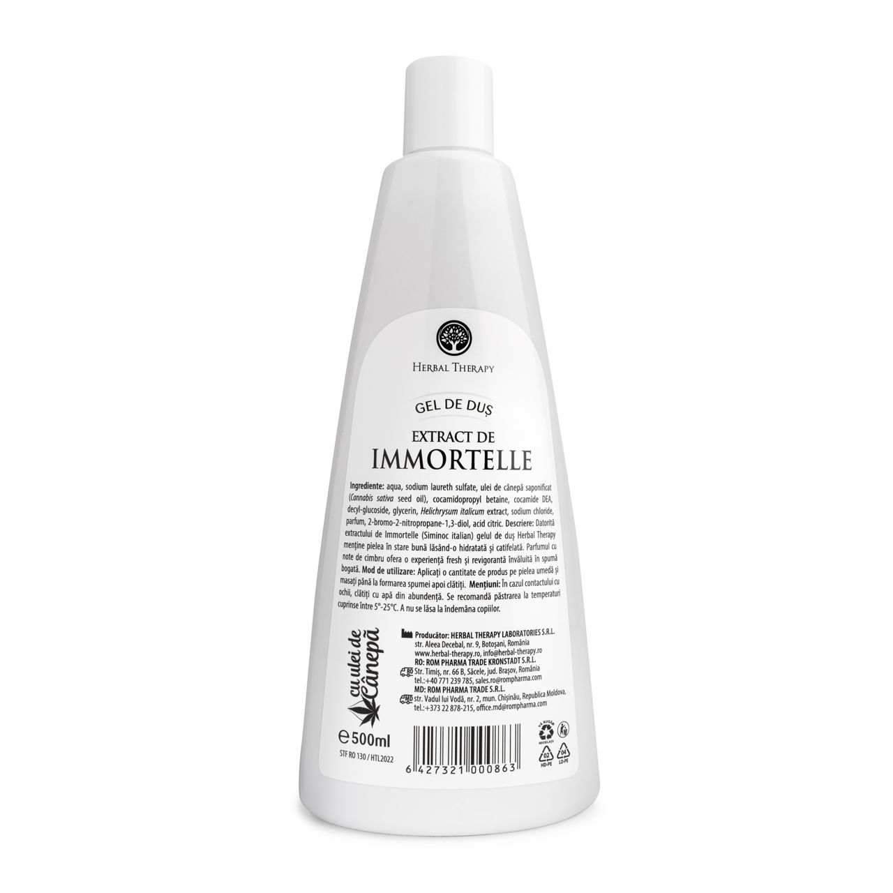 Gel de duș cu Extract de Immortelle + ulei de cânepă 500 ml foto 1