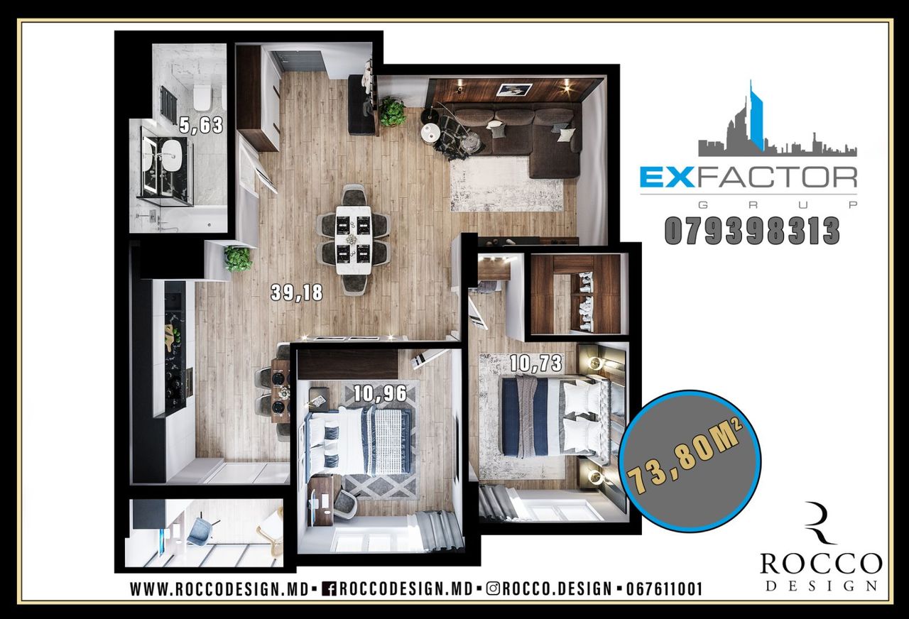 Apartament cu 2 camere, 73 m², Centru, Orhei foto 3