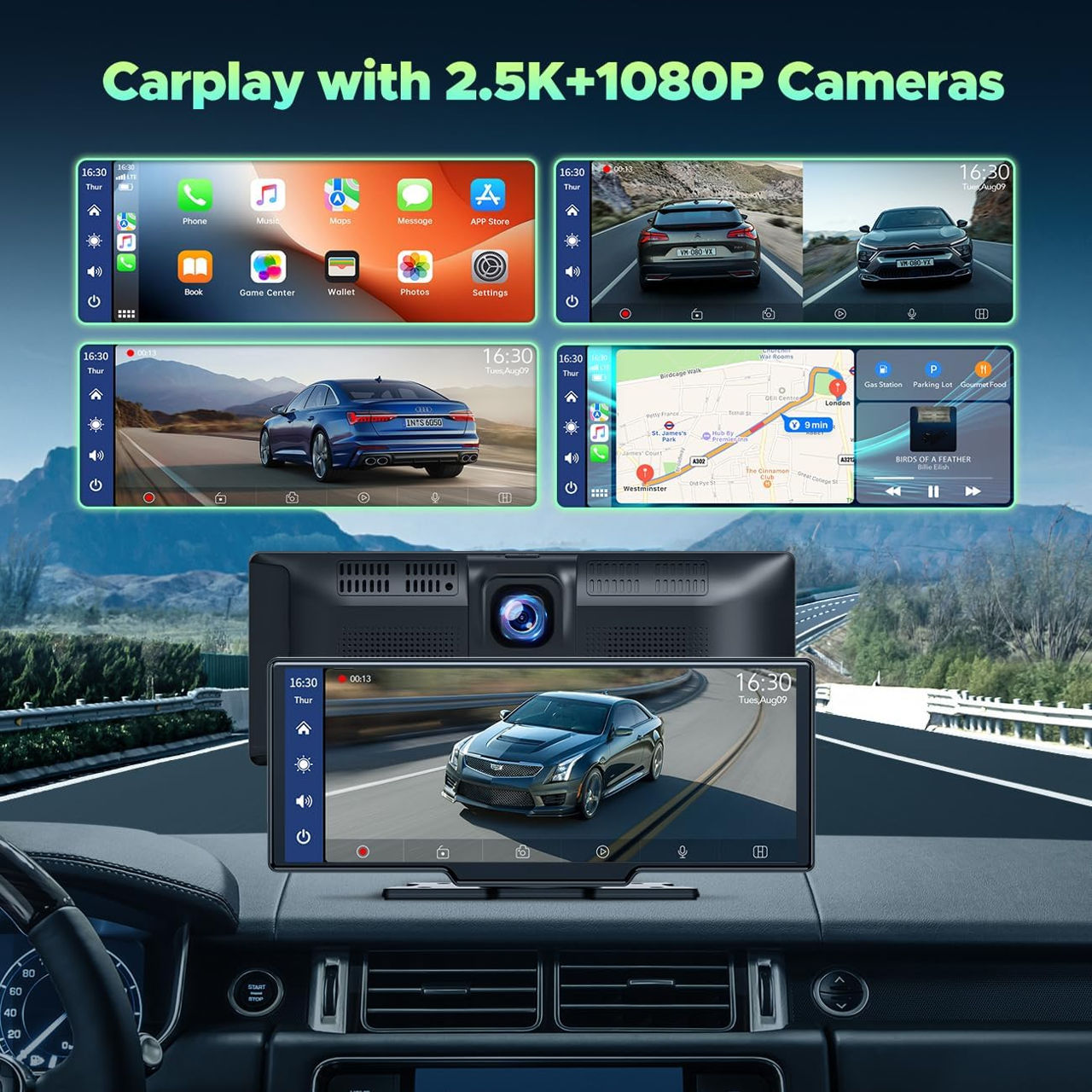 Ecran Wireless CarPlay Android Auto 9 inch foto 2