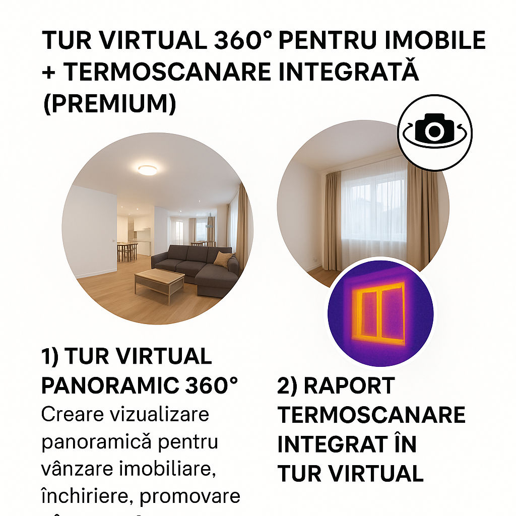 Tur Virtual Tur virtual 360° pentru imobile + termoscanare integrată (premium)