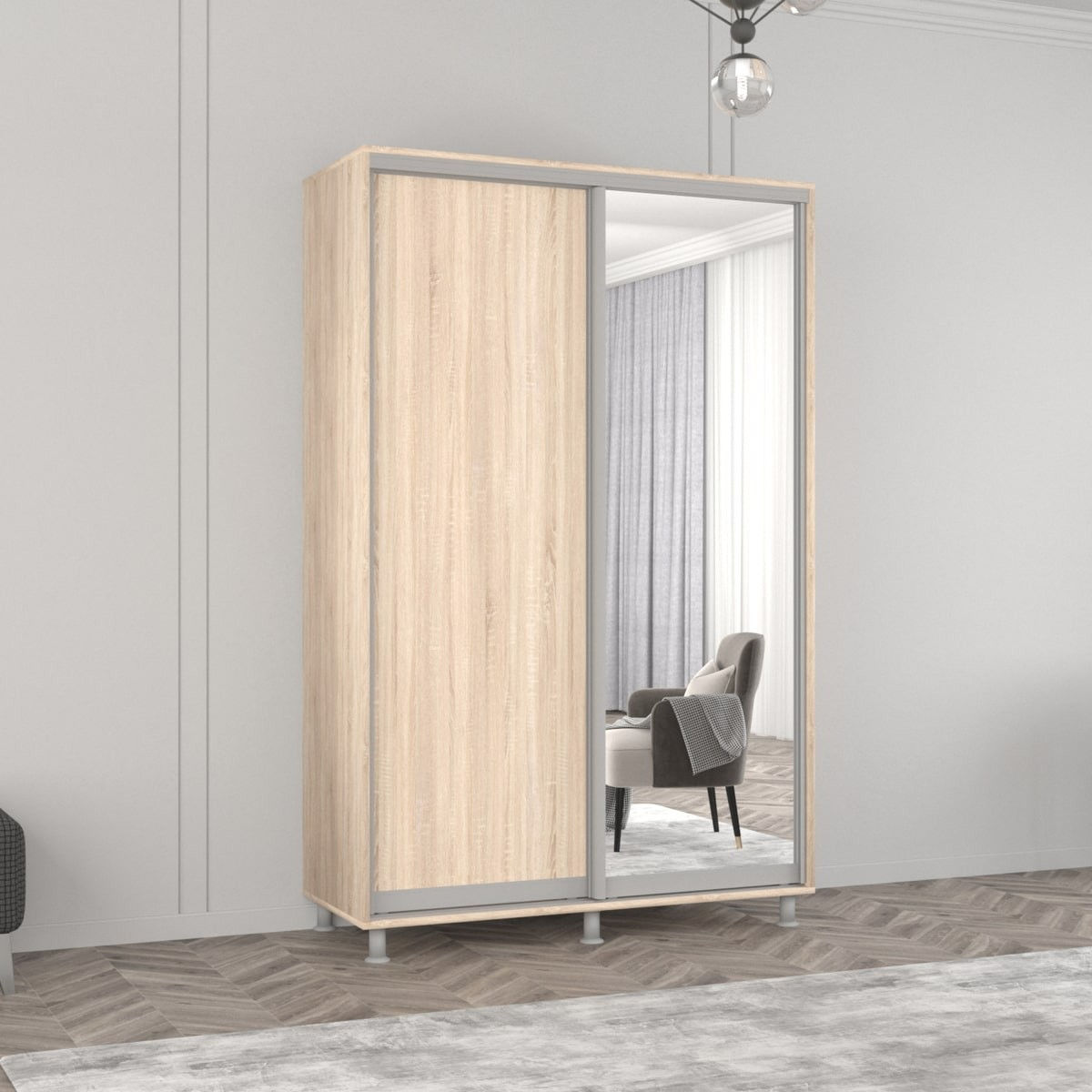 Dulap cupe Mobildor Lux Aron 150 (1 oglinda, 1 PAL) Sonoma Livrare in toata Moldova! foto 0