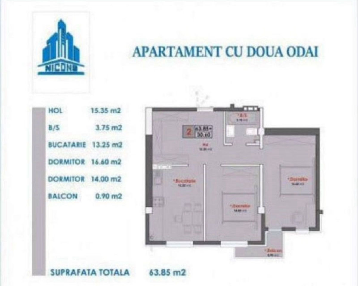 Apartament cu 2 camere, 64 m², Durlești, Chișinău foto 8