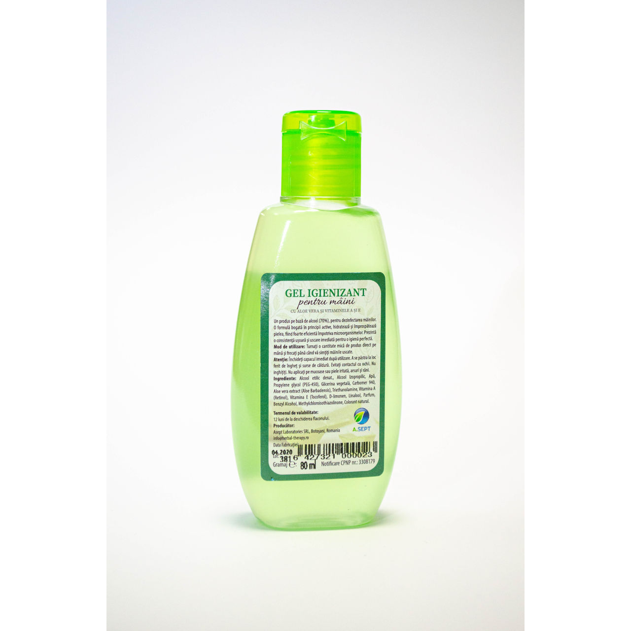 Gel igienizant pentru mâini cu extract de Aloe vera 80ml (70% Alcool) foto 1