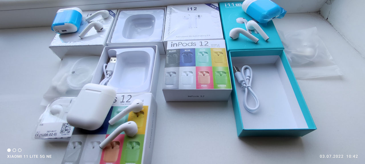 Наушники!!! I12, I11, Inpods12, Aplee light,3,5.