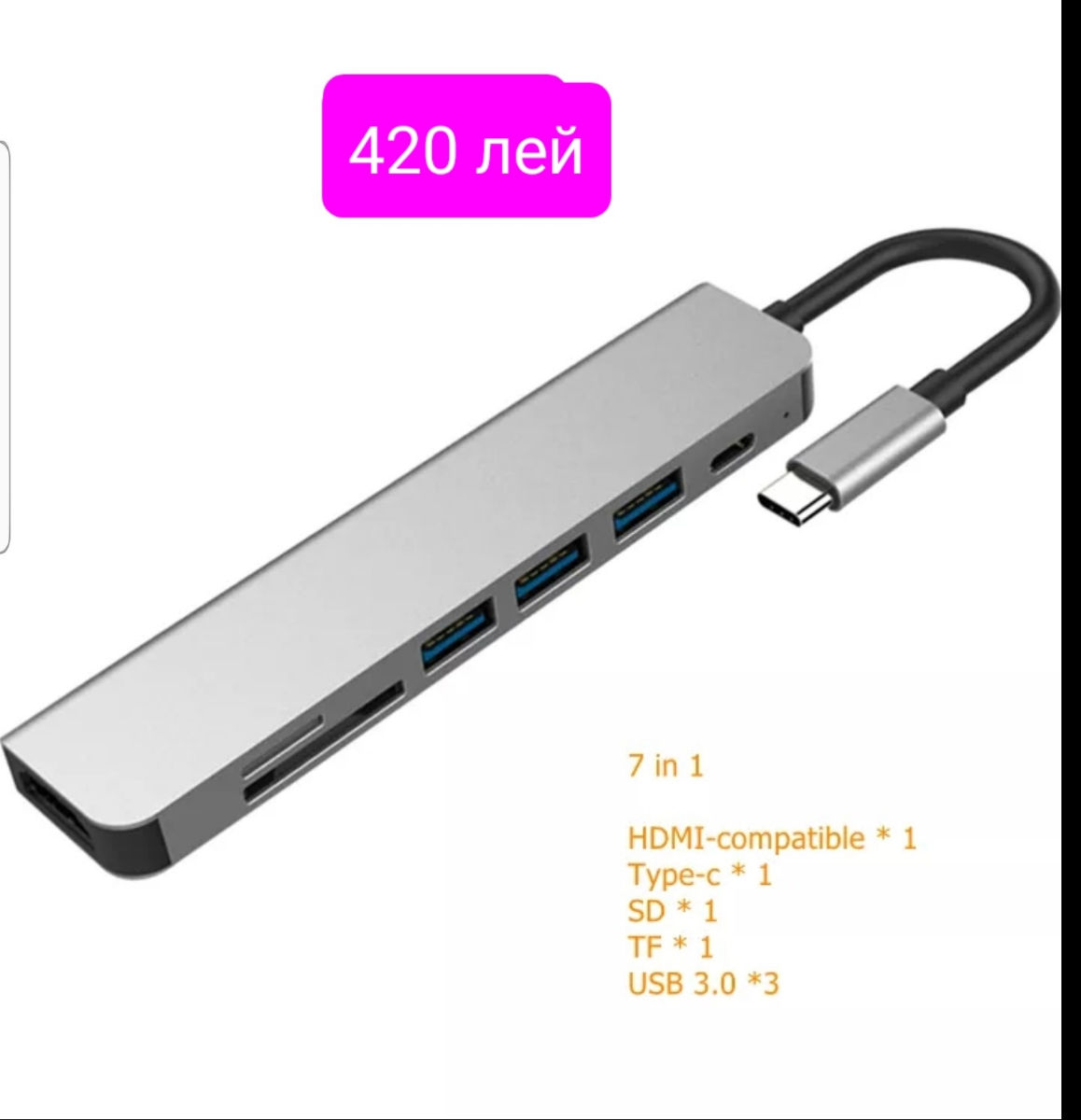 Док-станции.hub usb type C  to HDMIi, dp.usb type C  Vga Sd/tf Pd .lan. rj-45 .audio foto 13