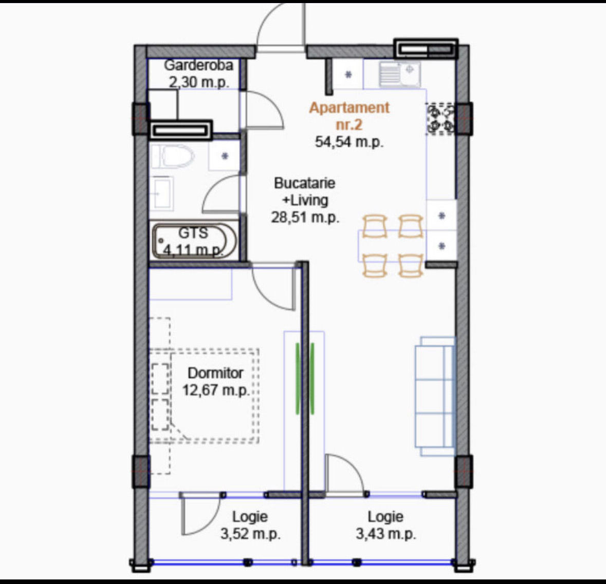 Apartament cu 1 cameră, 55 m², Buiucani, Chișinău