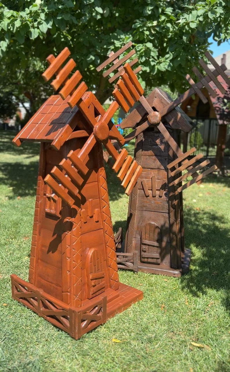 Moara de vânt din lemn, rustic, handmade. Decor pentru gradina foto 0