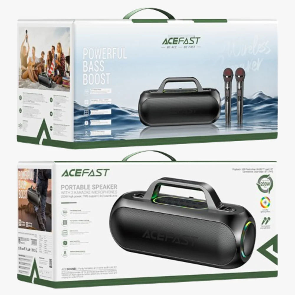 Set audio pentru karaoke cu doua microfoane AceFast K1 , negru foto 4