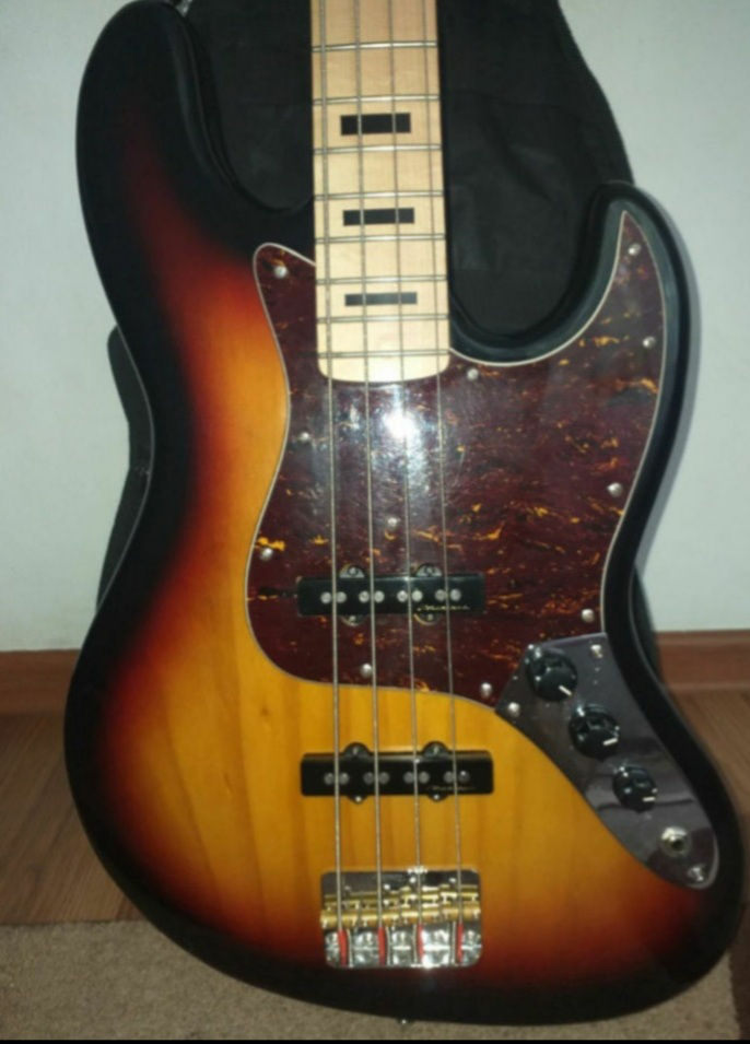 Vintage Vj74 Reissued Maple F Board Bass Sunset Sunburst