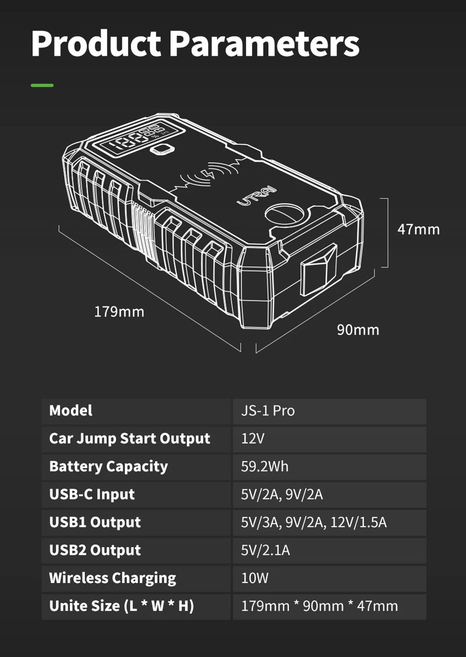 Starter auto, Jump Starter UTRAI JS-1 Pro  2500А, 20000mah, 12В фото 5