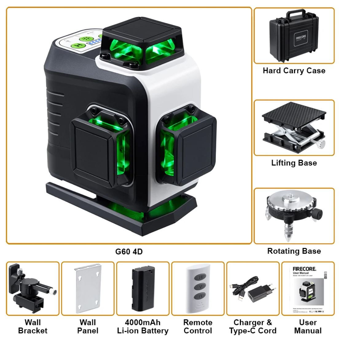 Laser Firecore G60 4D 16 linii + magnet + mini tripod + acumulator + livrare gratis фото 4