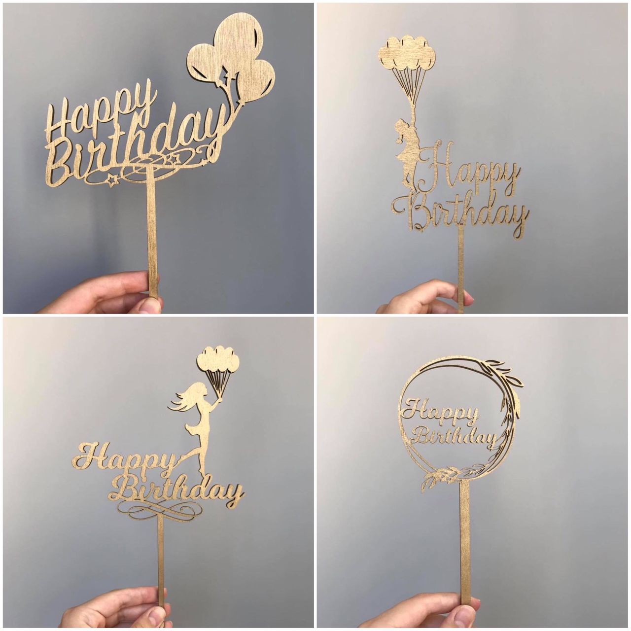 Топпер надпись для торта «Happy Birthday 5», золото